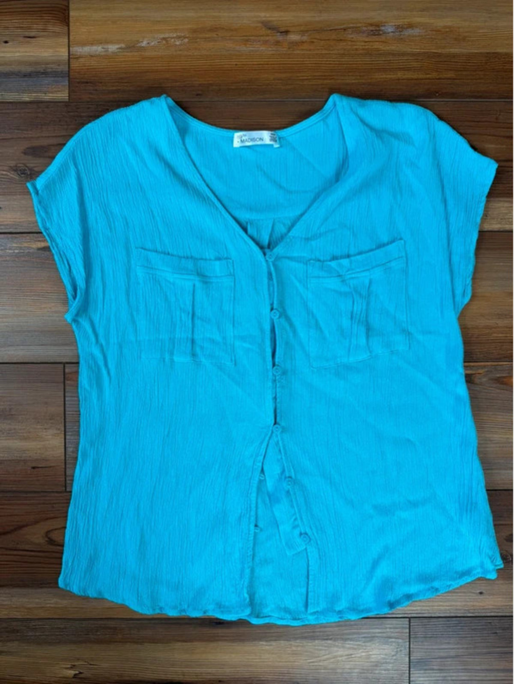 89th + Madison blue button up blouse size medium